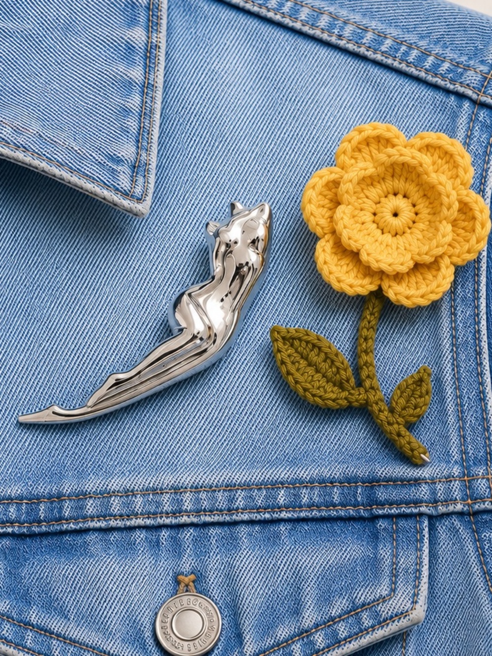 Anthropologie Silver Femine Women siluette Brooch Pin